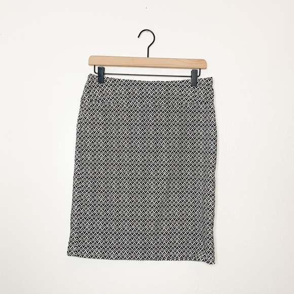 Margaret M Black White Geometric Print Stretchy Pencil Skirt Large L - Picture 2 of 7